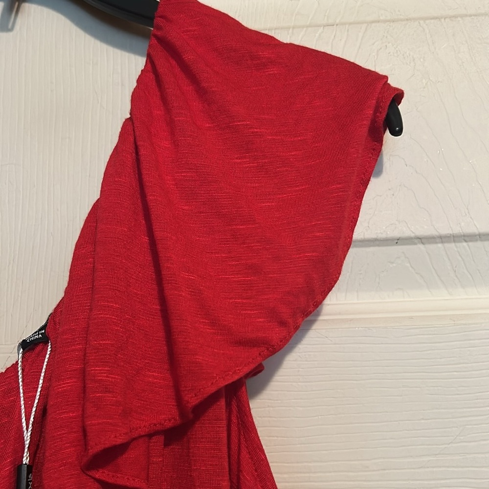 RXB Red One Shoulder Ruffle Top Size Medium - Picture 3 of 8